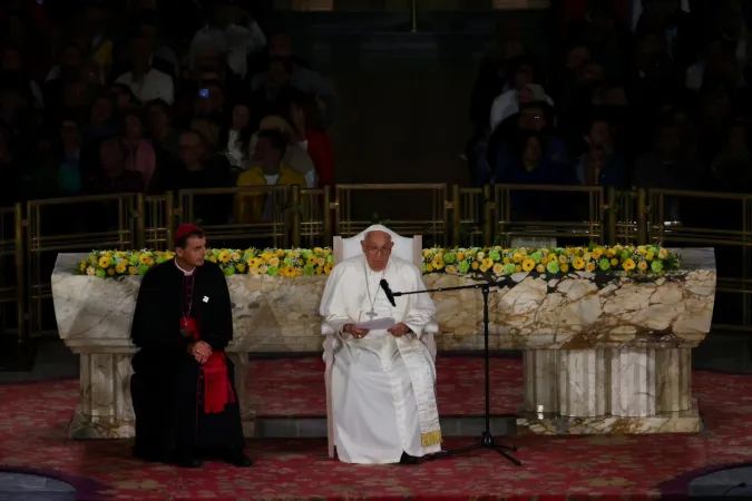 Papa Francesco, Koekelberg | Papa Francesco nella Basilica di Koekelberg, 28 settembre 2024 | Daniel Ibanez / EWTN - ACI Group